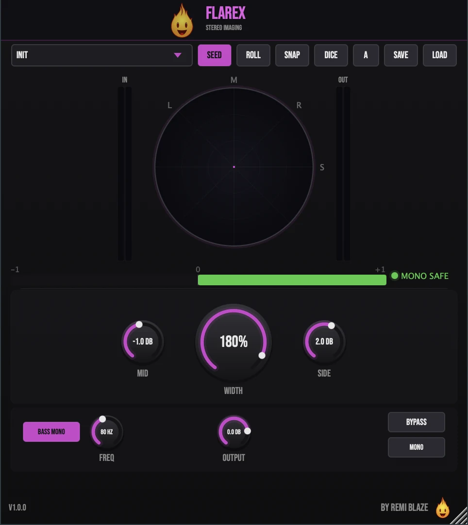 Flarex: Stereo Imaging & Widening: plugin interface for Mac and Windows