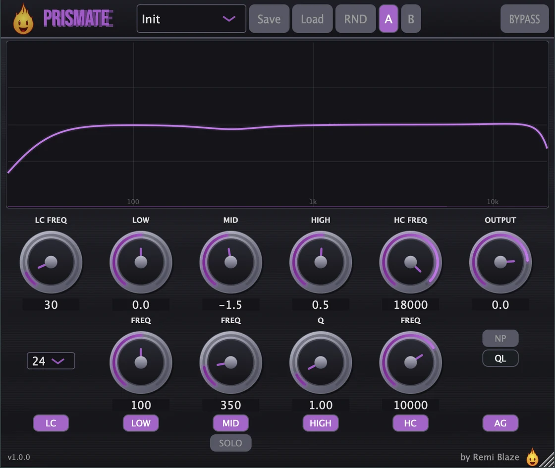 Prismate: A surgical three-band parametric EQ wrapped around Prismate's Natur…: plugin interface for Mac and Windows