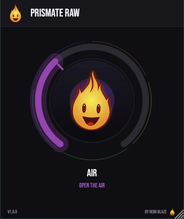 Prismate Raw: One-Knob Air & Presence: plugin interface for Mac and Windows