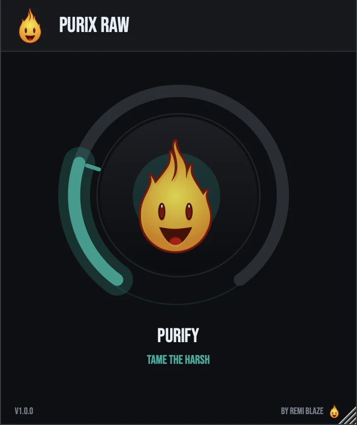 Purix Raw: One-Knob Resonance Tamer: plugin interface for Mac and Windows