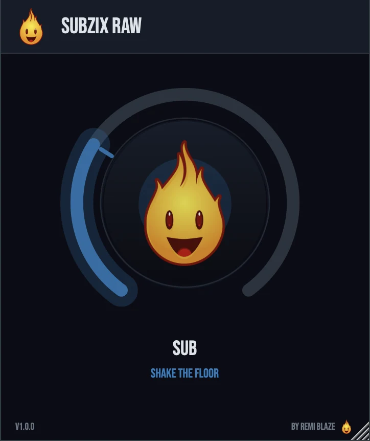 Subzix Raw: One-Knob Sub-Bass: plugin interface for Mac and Windows