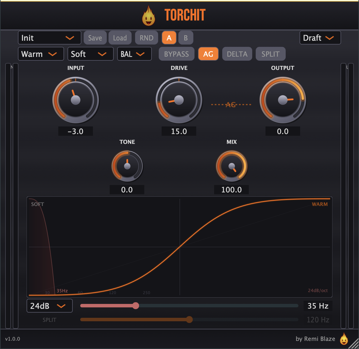 Torchit — Saturation & Drive — plugin interface for macOS (AU, VST3, Standalone)